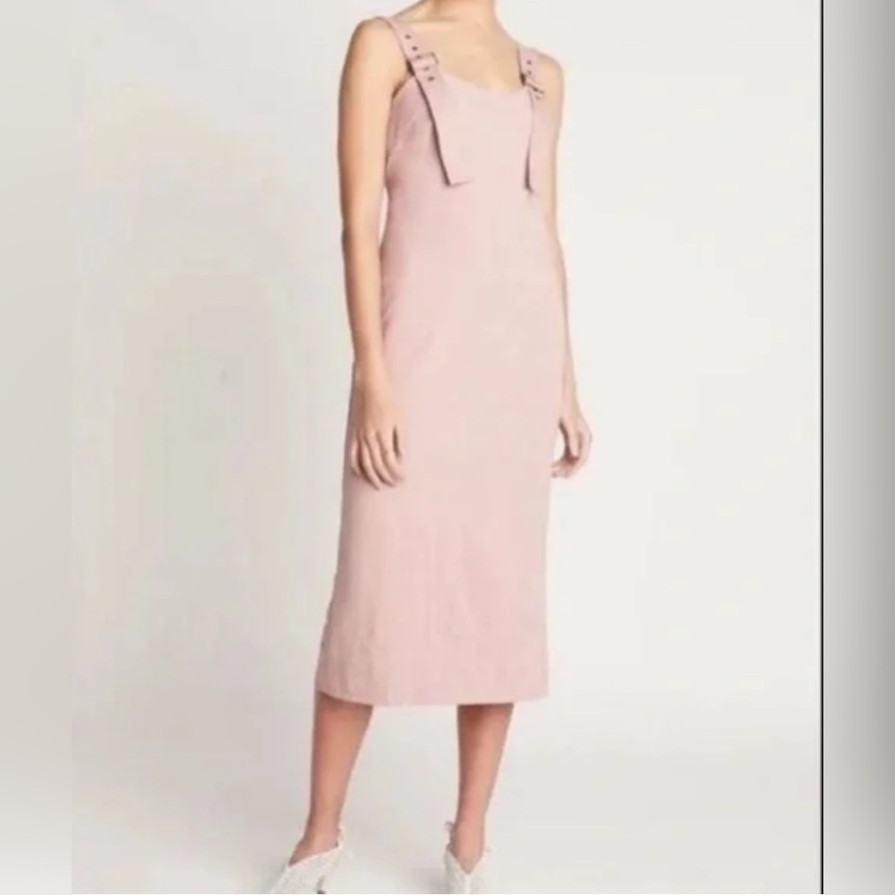 Choosy Mauve Buckle Shoulder Straps Exposed Back Zipper Midi Dress Medium    NWT